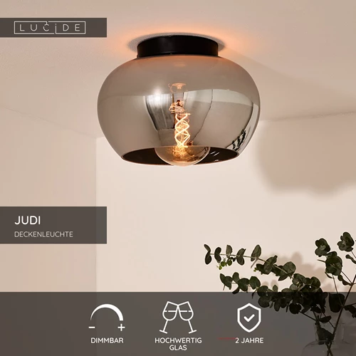 Lucide JUDI - Deckenleuchte - Ø 30,5 cm - 1xE27 - Rauchfarbe Grau - USP